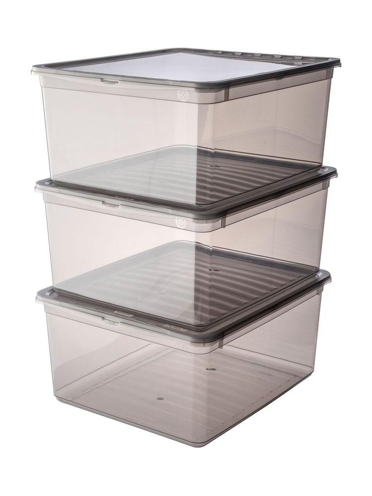 Keeper 3 Pack Crystal Grey Bea 18L Storage Box Set With Air Control System - Image 2 of 5