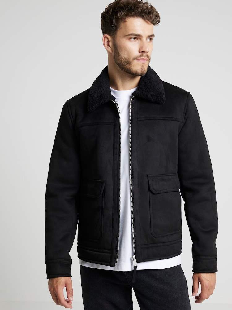 River Island Black Shearling Western Jacket - Image 1 of 4