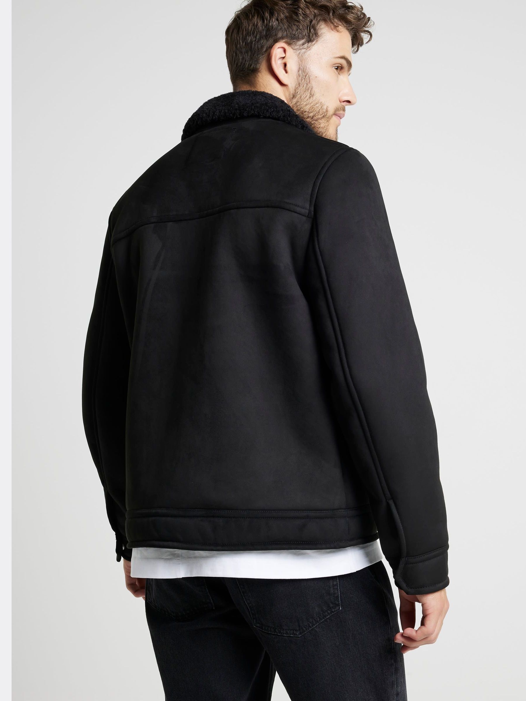 River island black shearling jacket top
