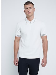 River Island Cream Slim Fit Quilted 100% Cotton Polo Shirt - Image 1 of 6