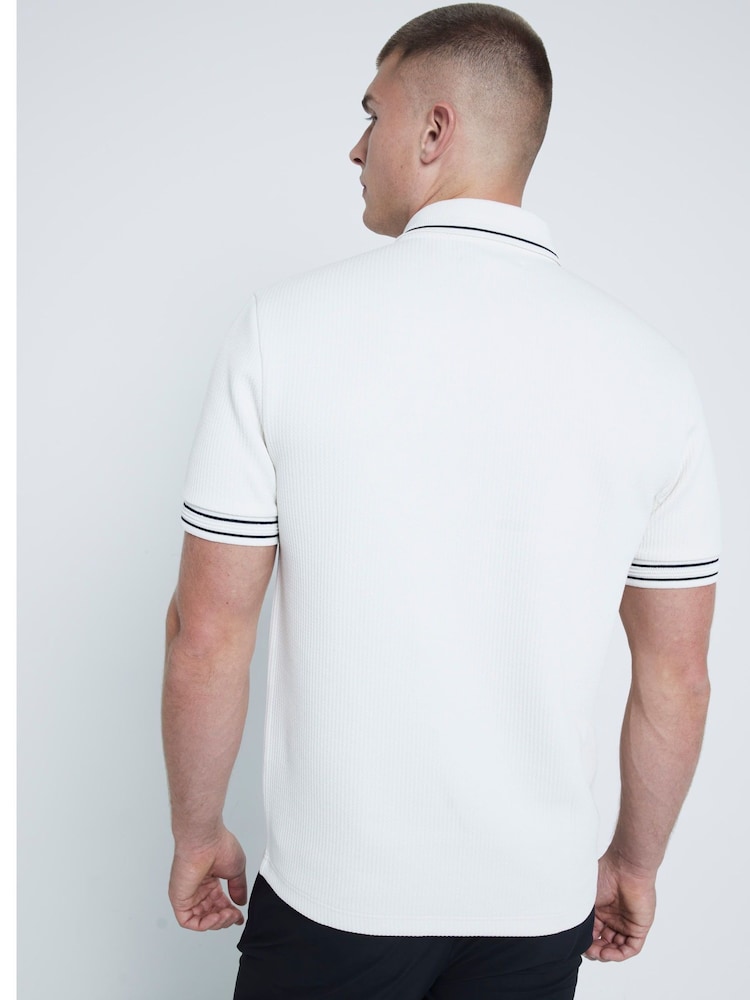 River Island Cream Slim Fit Quilted 100% Cotton Polo Shirt - Image 2 of 6