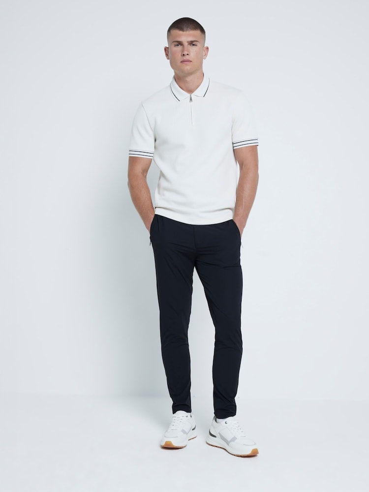 River Island Cream Slim Fit Quilted 100% Cotton Polo Shirt - Image 3 of 6
