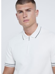 River Island Cream Slim Fit Quilted 100% Cotton Polo Shirt - Image 4 of 6