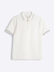 River Island Cream Slim Fit Quilted 100% Cotton Polo Shirt - Image 5 of 6