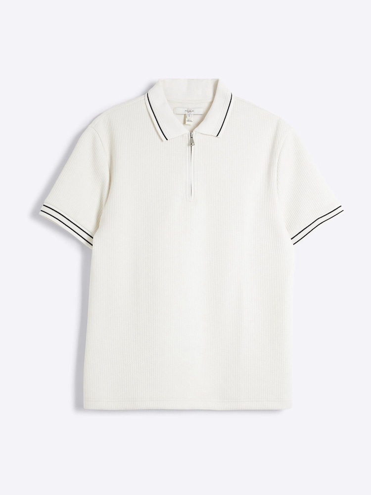 River Island Cream Slim Fit Quilted 100% Cotton Polo Shirt - Image 5 of 6