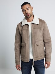 River Island Brown Light Shearling Western Jacket - Image 1 of 4