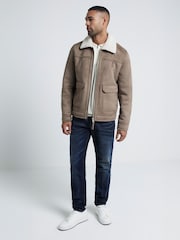 River Island Brown Light Shearling Western Jacket - Image 3 of 4