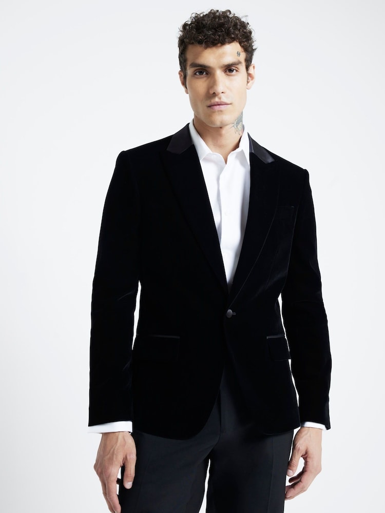 River Island Black SB1 Velvet Tux Jacket - Image 1 of 4