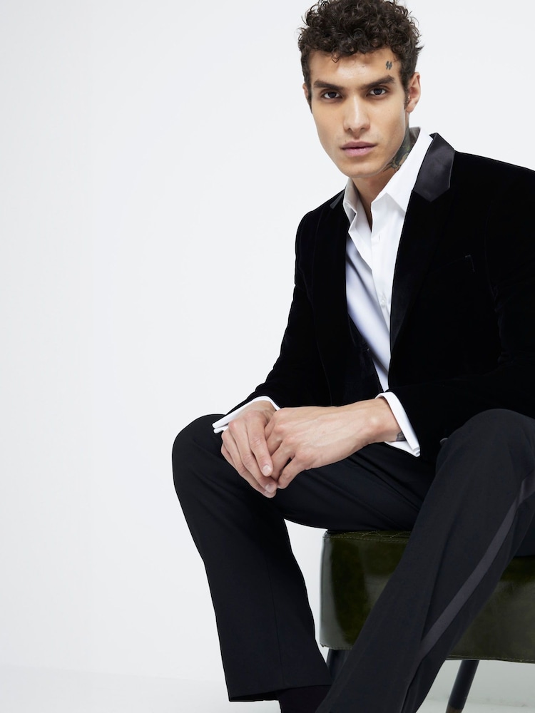 River Island Black SB1 Velvet Tux Jacket Laura Ashley