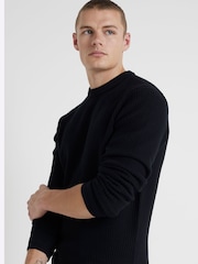River Island Black Slim Fit Long Sleeve Waffle Crew Sweatshirt - Image 4 of 6