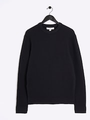 River Island Black Slim Fit Long Sleeve Waffle Crew Sweatshirt - Image 6 of 6