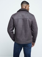 River Island Brown Gray Light Shearling Western Jacket - Image 2 of 8