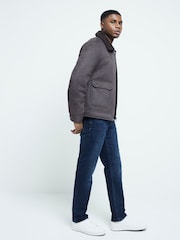 River Island Brown Gray Light Shearling Western Jacket - Image 3 of 8