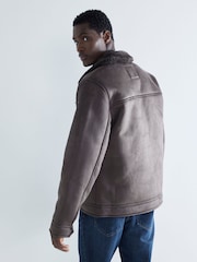 River Island Brown Gray Light Shearling Western Jacket - Image 4 of 8