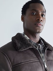 River Island Brown Gray Light Shearling Western Jacket - Image 6 of 8