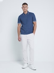 River Island Blue Slim Fit Quilted 100% Cotton Polo Shirt - Image 1 of 6