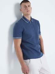 River Island Blue Slim Fit Quilted 100% Cotton Polo Shirt - Image 2 of 6
