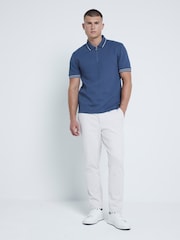 River Island Blue Slim Fit Quilted 100% Cotton Polo Shirt - Image 3 of 6