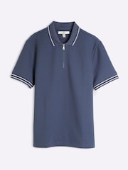 River Island Blue Slim Fit Quilted 100% Cotton Polo Shirt - Image 5 of 6