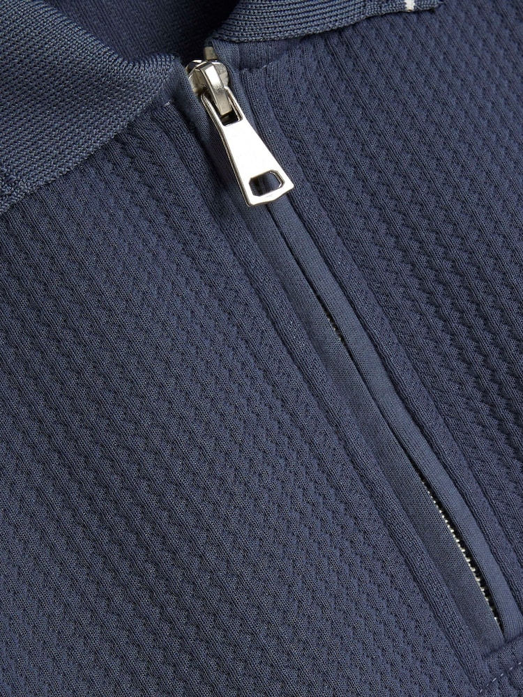 River Island Blue Slim Fit Quilted 100% Cotton Polo Shirt - Image 6 of 6