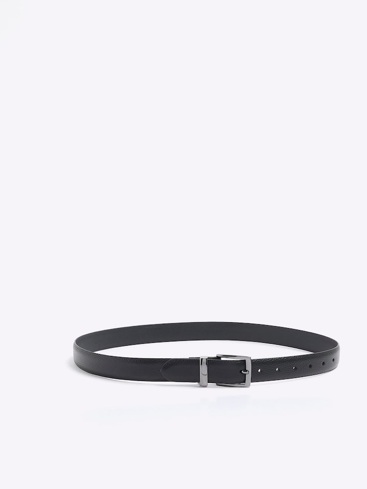 River Island Black Leather Metal Keeper Belt - Image 1 of 2