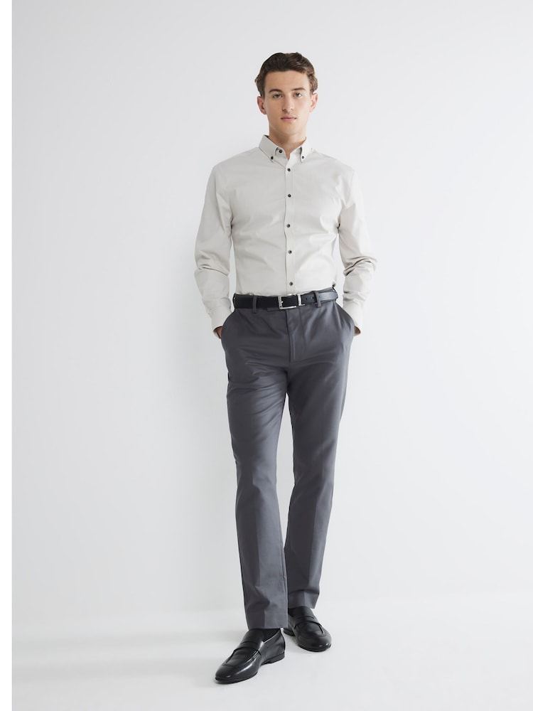 River Island Grey Muscle Fit Textured 100% Cotton Shirt - Image 1 of 5