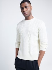 River Island Cream Cable Crew Jumper - Image 1 of 4