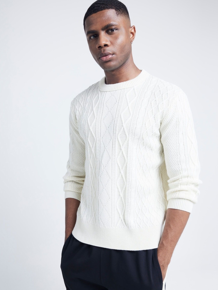 River Island Cream Cable Crew Jumper - Image 1 of 4