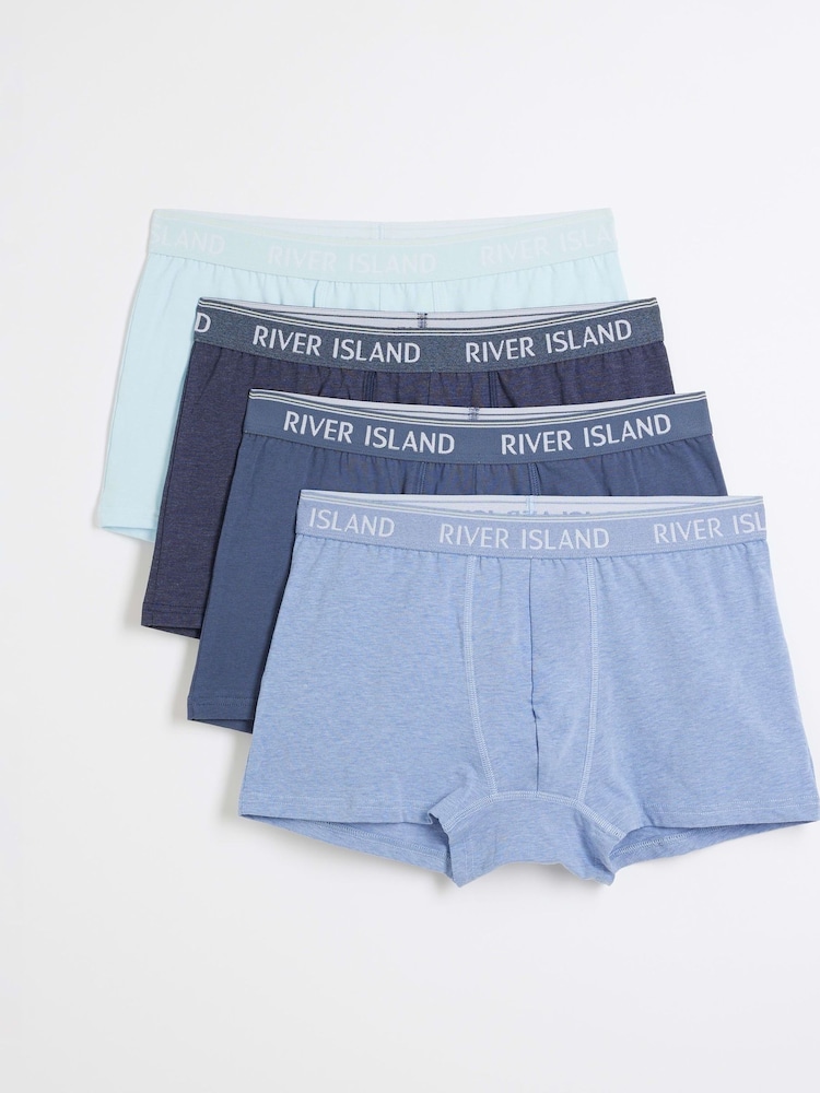 River Island Blue Blue Tipped Boxers 4 Pack - Image 1 of 5