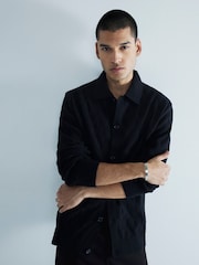 River Island Black Long Sleeve Chevron 100% Cotton Knitted Shirt - Image 1 of 4