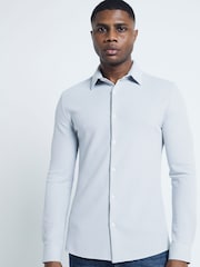 River Island Grey Texture Waffle Marl 100% Cotton Jersey Shirt - Image 1 of 6