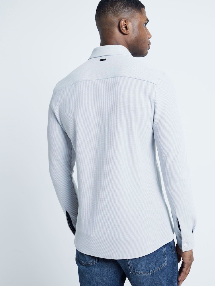 River Island Grey Texture Waffle Marl 100% Cotton Jersey Shirt - Image 2 of 6 River Island Grey Texture Waffle Marl 100% Cotton Jersey Shirt - Image 2 of 6