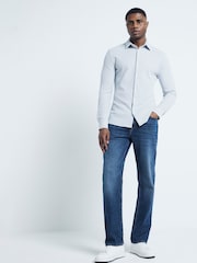 River Island Grey Texture Waffle Marl 100% Cotton Jersey Shirt - Image 3 of 6