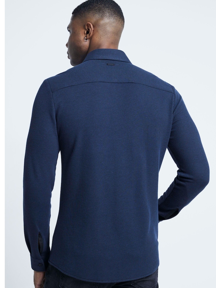 River Island Blue Texture Waffle Marl Jersey 100% Cotton Shirt - Image 2 of 6 River Island Blue Texture Waffle Marl Jersey 100% Cotton Shirt - Image 2 of 6
