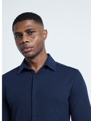 River Island Blue Texture Waffle Marl Jersey 100% Cotton Shirt - Image 4 of 6