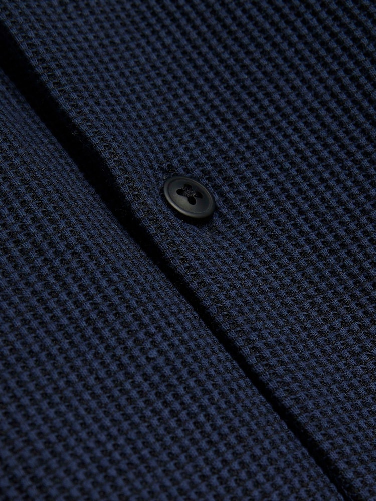 River Island Blue Texture Waffle Marl Jersey 100% Cotton Shirt - Image 6 of 6 River Island Blue Texture Waffle Marl Jersey 100% Cotton Shirt - Image 6 of 6