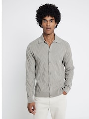 River Island Natural Long Sleeve Chevron 100% Cotton Knitted Shirt - Image 1 of 4