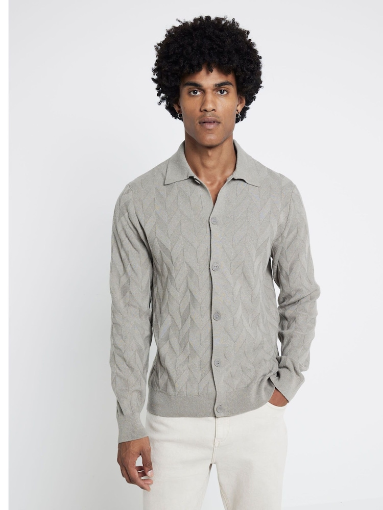 River Island Natural Long Sleeve Chevron 100% Cotton Knitted Shirt - Image 1 of 4