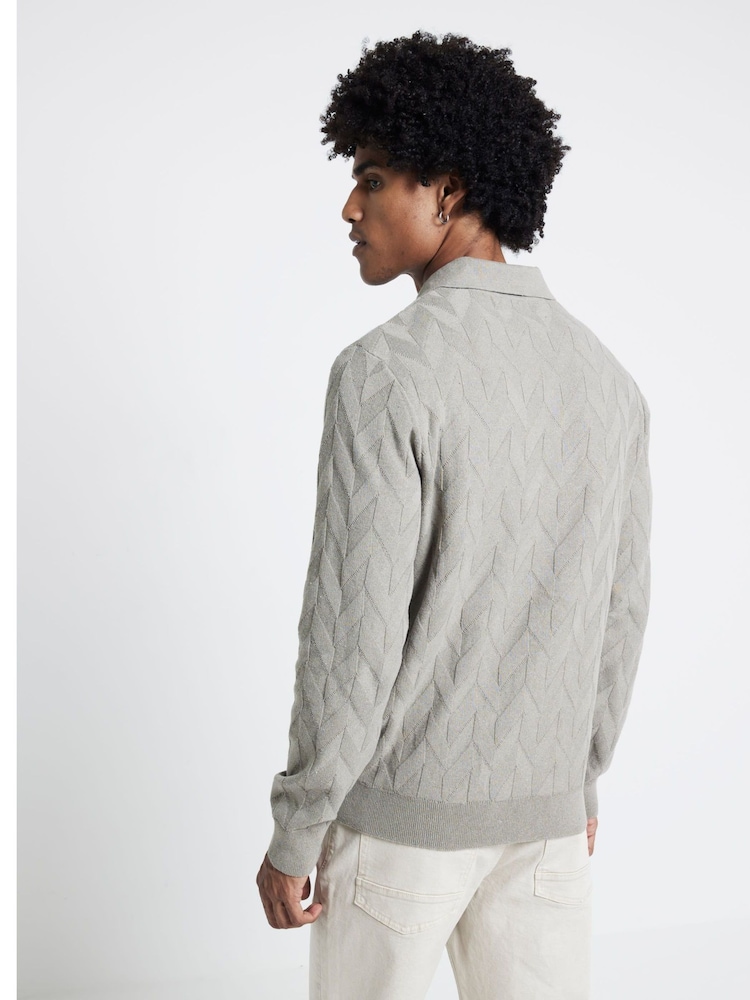 River Island Natural Long Sleeve Chevron 100% Cotton Knitted Shirt - Image 2 of 4
