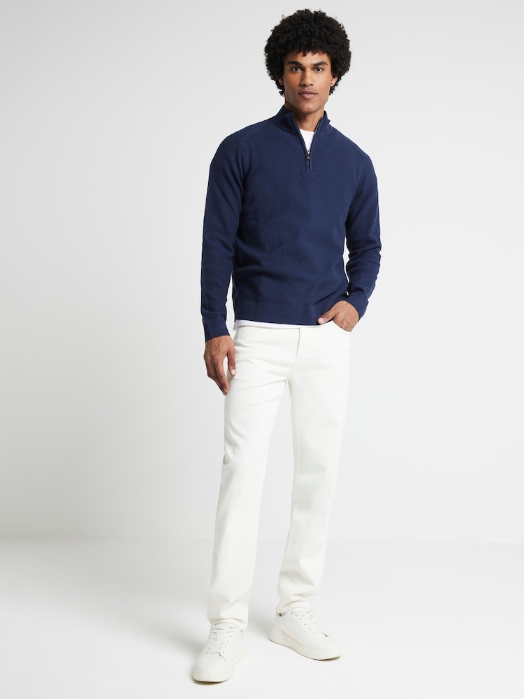River Island Blue Waffle Half Zip Jumper - Image 1 of 6