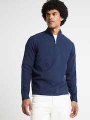 River Island Blue Waffle Half Zip Jumper - Image 2 of 6