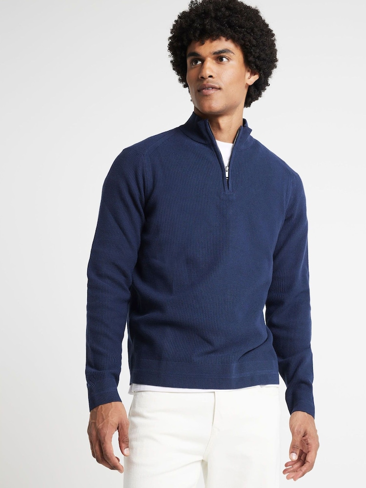 River Island Blue Waffle Half Zip Jumper - Image 2 of 6