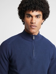 River Island Blue Waffle Half Zip Jumper - Image 4 of 6