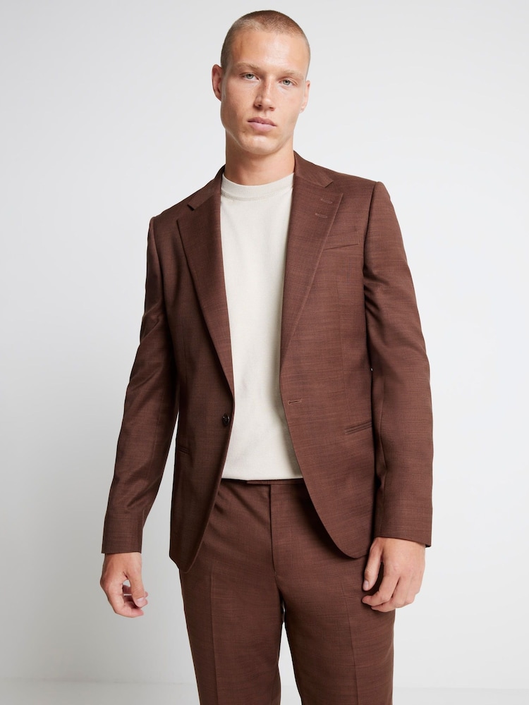 River Island Brown Skinny Fit Single Breasted Suit Jacket - Image 1 of 5
