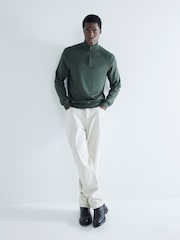 River Island Green Slim Fit Viscose Quarter Zip Jumper - Image 2 of 6