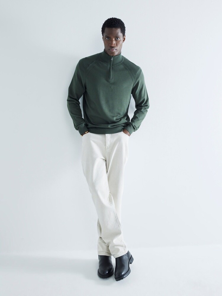 River Island Green Slim Fit Viscose Quarter Zip Jumper - Image 2 of 6