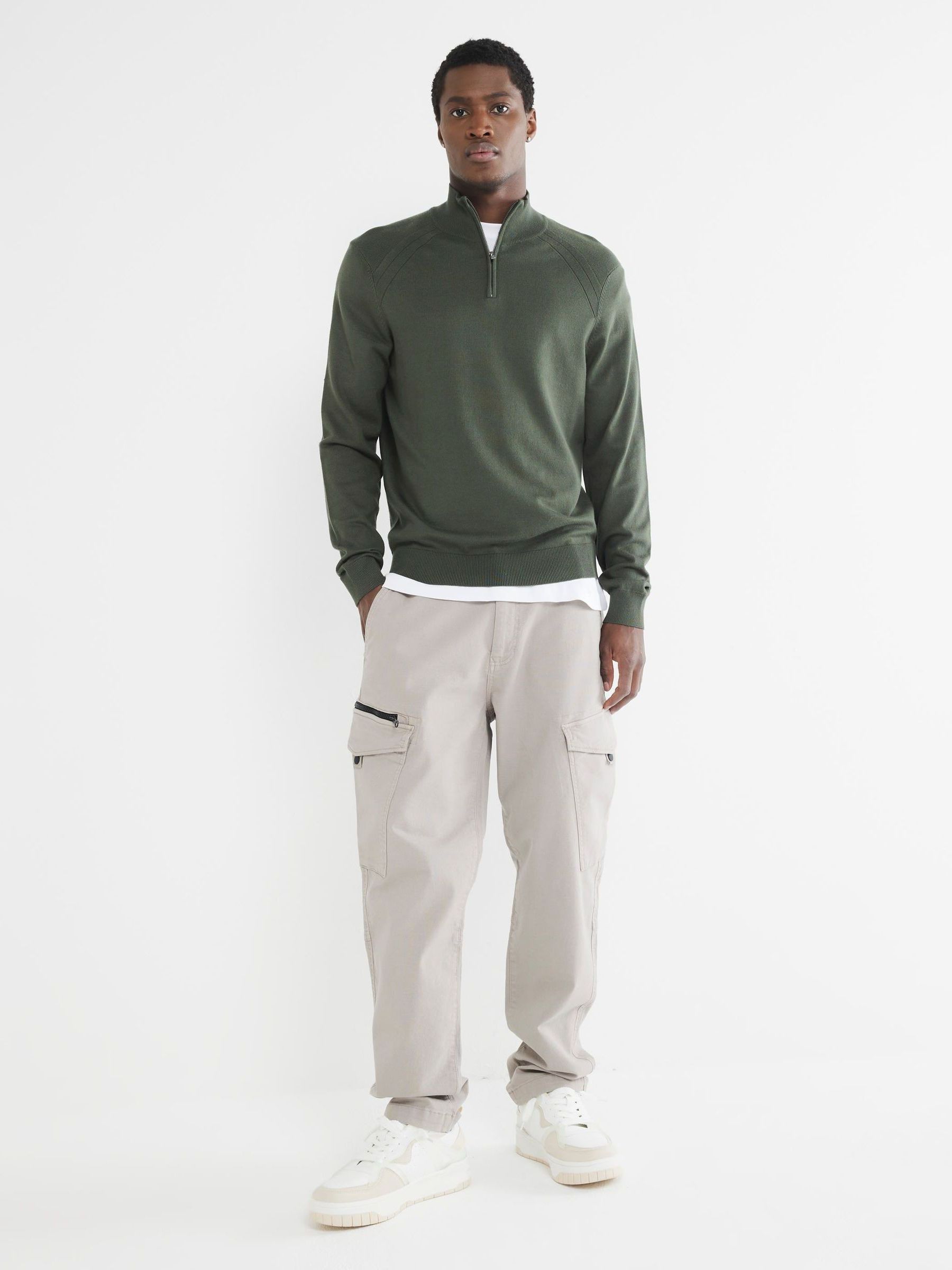 River Island Green Slim Fit Viscose Quarter Zip Jumper - Image 3 of 6