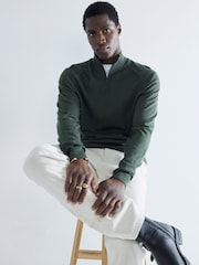 River Island Green Slim Fit Viscose Quarter Zip Jumper - Image 4 of 6
