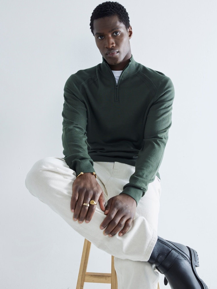 River Island Green Slim Fit Viscose Quarter Zip Jumper - Image 4 of 6