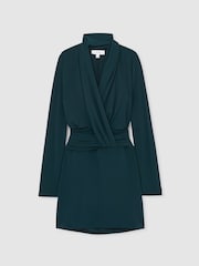 Reiss Teal Callie Draped-Front Jersey Mini Dress - Image 2 of 7